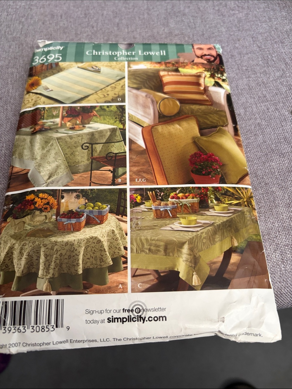 Simplicity Christopher Lowell Olive Green Tablecloth Sewing Pattern